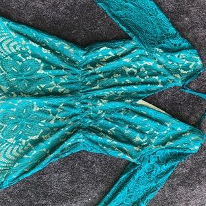 Green and tan boho romper